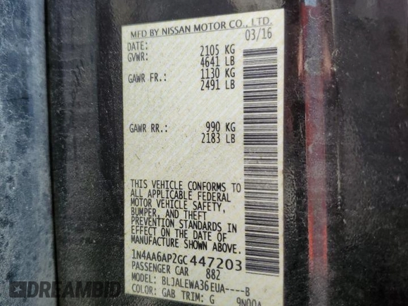2016 Nissan Maxima SL z VIN 1N4AA6AP2GC447203, wystawiony jako Copart lot #56858155 z przebiegiem 101 495 mil mil oraz Szkoda całkowita • Salvage title. Historia ofert i sprzedaży dostępna na DreamBid. Obrazek 12.