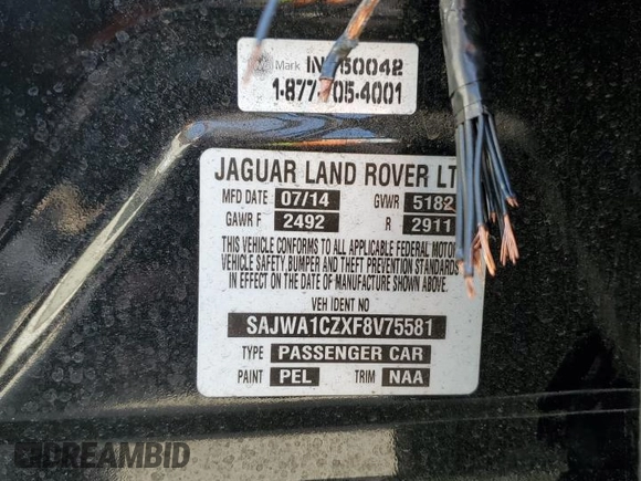 2015 Jaguar XJ with VIN SAJWA1CZXF8V75581, listed as a Copart auction lot 44462825 with 78,171 mi miles and Salvage Title. Bid and sale history available at carsss.com. Image 12.
