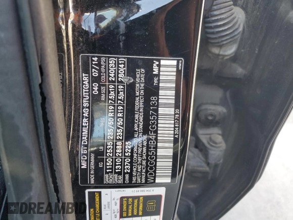 2015 Mercedes-Benz GLK 350 with VIN WDCGG5HB4FG357138, listed as a Copart auction lot 72434074 with 116,570 mi miles and Salvage Title. Bid and sale history available at DreamBid. Image 13.