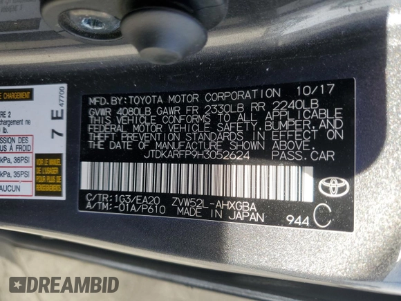 2017 Toyota Prius Plus with VIN JTDKARFP9H3052624, listed as a Copart auction lot 47146485 with 114,710 mi miles and Salvage Title. Bid and sale history available at DreamBid. Image 12.