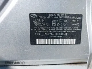 2015 Hyundai Sonata SE with VIN 5NPE24AF9FH041944, listed as a IAAI auction lot 42107263 with 158,270 mi miles and . Bid and sale history available at carsss.com. Image 9.