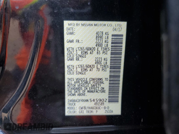 2017 Nissan Titan XD SV with VIN 1N6BA1F4XHN545902, listed as a Copart auction lot 78196694 with 160,942 mi miles and Clean Title. Bid and sale history available at carsss.com. Image 12.