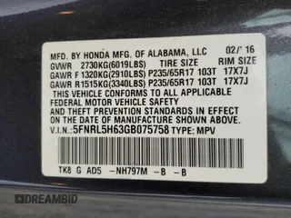 2016 Honda Odyssey EX-L with VIN 5FNRL5H63GB075758, listed as a Copart auction lot 50890445 with 139,564 mi miles and Salvage Title. Bid and sale history available at carsss.com. Image 14.