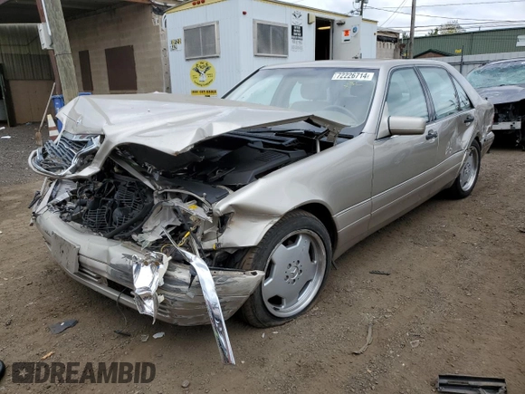 1999 Mercedes-Benz S-Class with VIN WDBGA43G3XA428658, listed as a Copart auction lot 72226714 with 131,441 mi miles and Salvage Title. Bid and sale history available at carsss.com. Image 1.