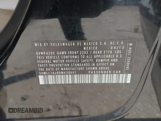 2013 Volkswagen Jetta TDI w/Premium with VIN 3VWLL7AJ6DM438641, listed as a IAAI auction lot 42724848 with Not provided miles and . Bid and sale history available at DreamBid. Image 9.
