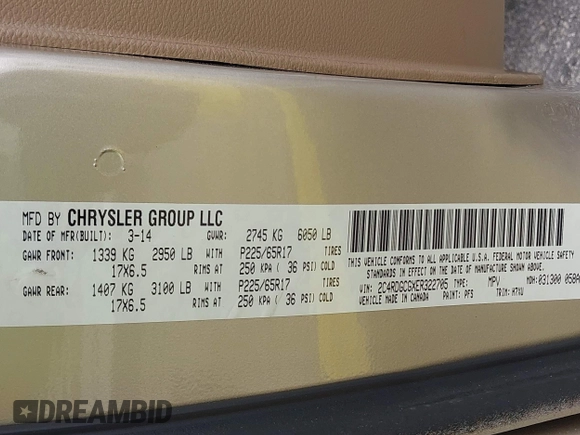 2014 Dodge Grand Caravan SXT z VIN 2C4RDGCGXER322705, wystawiony jako IAAI lot #42450791 z przebiegiem 147 113 mil mil oraz . Historia ofert i sprzedaży dostępna na DreamBid. Obrazek 9.