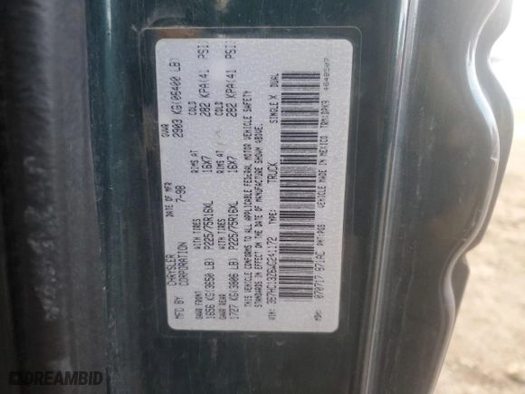 1998 Dodge Ram 1500 with VIN 3B7HC13Z6WG241172, listed as a Copart auction lot 82784324 with 0 mi miles and Salvage Title. Bid and sale history available at carsss.com. Image 14.