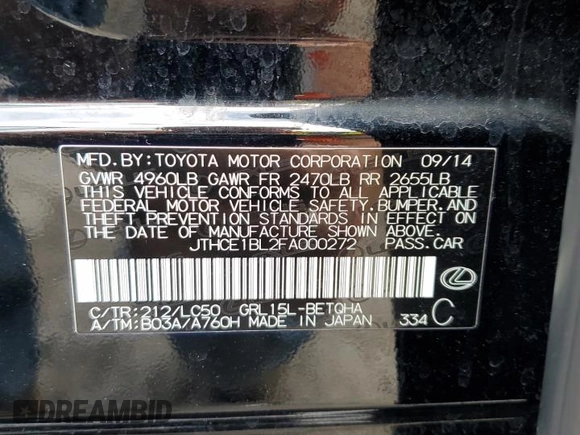 2015 Lexus GS 350 with VIN JTHCE1BL2FA000272, listed as a Copart auction lot 59845004 with 113,246 mi miles and Salvage Title. Bid and sale history available at carsss.com. Image 13.