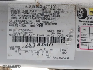 2012 Ford Fusion SE with VIN 3FAHP0HA8CR261558, listed as a IAAI auction lot 41815881 with 125,827 mi miles. Bid and sale history available at carsss.com. Image 9.
