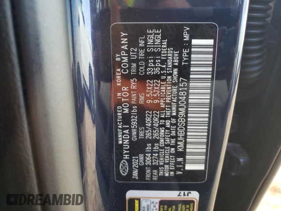 2021 Genesis GV80 with VIN KMUHBDSB9MU048157, listed as a Copart auction lot 73017554 with 68,807 mi miles and Salvage title. Bid and sale history available at DreamBid. Image 13.