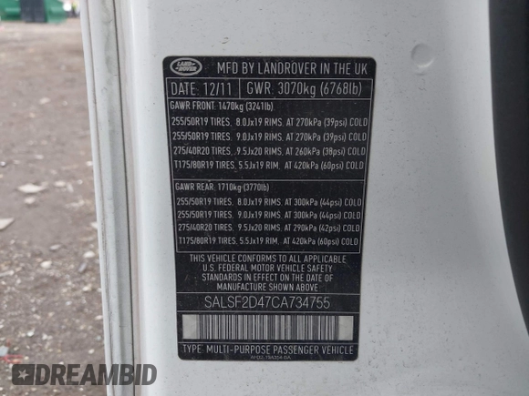 2012 Land Rover Range Rover Sport HSE с VIN SALSF2D47CA734755, выставлен на аукционе IAAI как лот 42371199 с пробегом 140 019 миль миль и . История ставок и продаж доступна на DreamBid. Изображение 9.