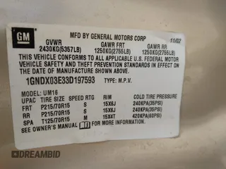 2003 Chevrolet Venture Y3G Mobility z VIN 1GNDX03E33D197593, wystawiony jako IAAI lot #41825664 z przebiegiem 119 513 mil mil oraz . Historia ofert i sprzedaży dostępna na DreamBid. Obrazek 9.