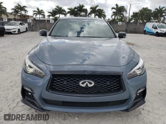2024 Infiniti Q50 Red Sport 400 with VIN JN1FV7DP0RM660155, listed as a Copart auction lot 44143915 with 5,521 mi miles and Salvage Title. Bid and sale history available at DreamBid. Image 5.