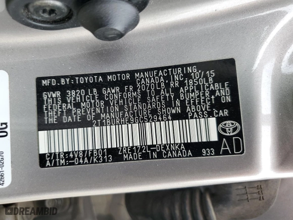 2016 Toyota Corolla L with VIN 2T1BURHE9GC529464, listed as a Copart auction lot 51862875 with 84,098 mi miles and Salvage Title. Bid and sale history available at carsss.com. Image 14.