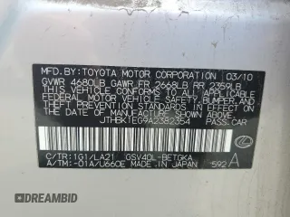 2010 Lexus ES 330 с VIN JTHBK1EG9A2382354, выставлен на аукционе Copart как лот 85461614 с пробегом 205 469 миль миль и Списание • Salvage title. История ставок и продаж доступна на DreamBid. Изображение 12.