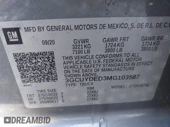 2021 Chevrolet Silverado 1500 LT z VIN 3GCUYDED3MG103587, wystawiony jako IAAI lot #41820846 z przebiegiem 101 809 mil mil oraz . Historia ofert i sprzedaży dostępna na DreamBid. Obrazek 9.