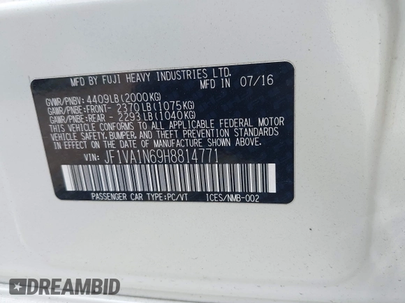 2017 Subaru WRX Limited z VIN JF1VA1N69H8814771, wystawiony jako IAAI lot #42726302 z przebiegiem 73 405 mil mil oraz . Historia ofert i sprzedaży dostępna na DreamBid. Obrazek 9.