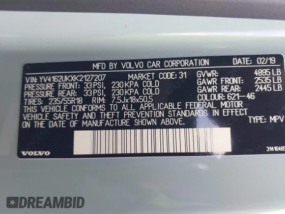 2019 Volvo XC40 Momentum with VIN YV4162UKXK2127207, listed as a IAAI auction lot 42221248 with 44,149 mi miles and . Bid and sale history available at DreamBid. Image 9.