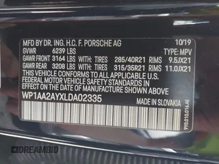2020 Porsche Cayenne z VIN WP1AA2AYXLDA02335, wystawiony jako IAAI lot #42274256 z przebiegiem 69 113 mil mil oraz . Historia ofert i sprzedaży dostępna na DreamBid. Obrazek 9.