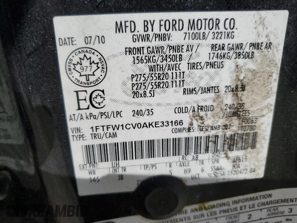 2010 Ford F-150 XL with VIN 1FTFW1CV0AKE33166, listed as a Copart auction lot 50137315 with 234,532 mi miles and Salvage Title. Bid and sale history available at carsss.com. Image 13.