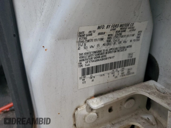 2011 Ford Super Duty F-250 SRW XL with VIN 1FT7W2B6XBEB17617, listed as a Copart auction lot 50357635 with 0 mi miles and Salvage Title. Bid and sale history available at carsss.com. Image 14.