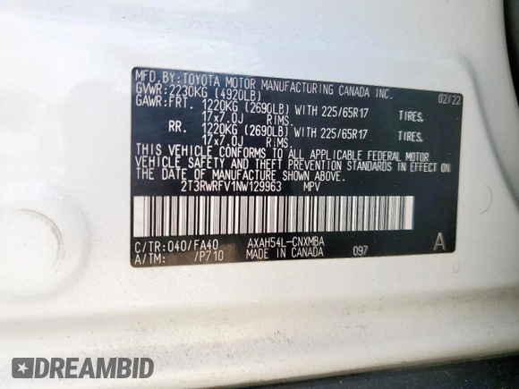 2022 Toyota RAV4 Hybrid XLE with VIN 2T3RWRFV1NW129963, listed as a Copart auction lot 58512545 with 39,982 mi miles and Salvage title. Bid and sale history available at DreamBid. Image 13.