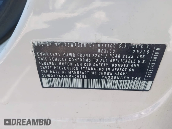 2015 Volkswagen Jetta SE с VIN 3VWD17AJ2FM406556, выставлен на аукционе IAAI как лот 42676945 с пробегом 153 903 миль миль и . История ставок и продаж доступна на DreamBid. Изображение 9.