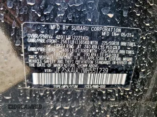 2021 Subaru Forester Limited with VIN JF2SKAUC7MH551239, listed as a Copart auction lot 63401825 with 42,104 mi miles and Salvage title. Bid and sale history available at DreamBid. Image 13.