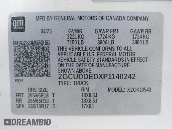 2023 Chevrolet Silverado 1500 LT with VIN 2GCUDDEDXP1140242, listed as a IAAI auction lot 41707375 with 92,900 mi miles. Bid and sale history available at carsss.com. Image 9.