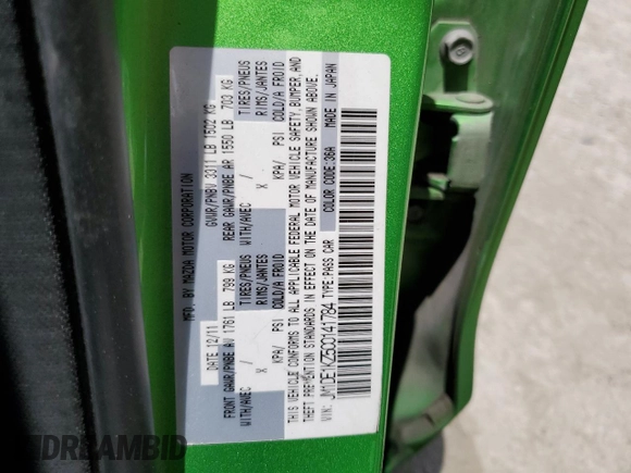 2012 Mazda 2 Sport with VIN JM1DE1KZ5C0141784, listed as a Copart auction lot 56498295 with 132,602 mi miles and Salvage Title. Bid and sale history available at DreamBid. Image 12.