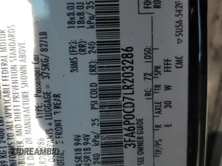 2020 Ford Fusion SEL with VIN 3FA6P0CD7LR203286, listed as a Copart auction lot 63454335 with 147,252 mi miles and Clean title. Bid and sale history available at DreamBid. Image 12.