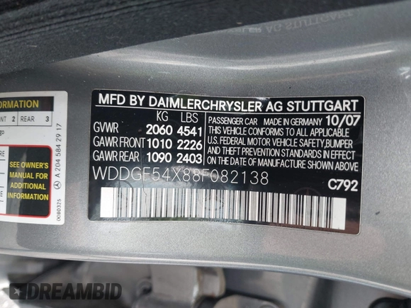 2008 Mercedes-Benz C 300 Sport с VIN WDDGF54X88F082138, выставлен на аукционе IAAI как лот 42446366 с пробегом 176 731 миль миль и . История ставок и продаж доступна на DreamBid. Изображение 9.