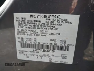 2020 Ford EcoSport S z VIN MAJ6S3FL6LC392160, wystawiony jako IAAI lot #42112342 z przebiegiem 82 948 mil mil oraz . Historia ofert i sprzedaży dostępna na DreamBid. Obrazek 9.