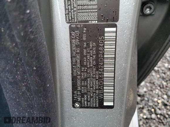2004 BMW 7 Series 745i with VIN WBAGL63424DP68405, listed as a Copart auction lot 51768045 with 126,048 mi miles and Salvage Title. Bid and sale history available at DreamBid. Image 12.