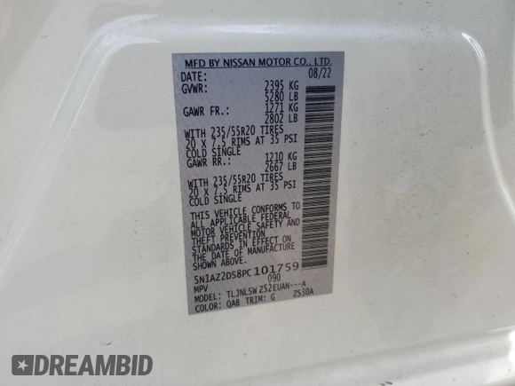 2023 Nissan Murano Platinum with VIN 5N1AZ2DS8PC101759, listed as a Copart auction lot 45998945 with 34,664 mi miles and Clean Title. Bid and sale history available at carsss.com. Image 12.