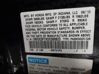 2013 Acura ILX Hybrid Technology with VIN 19VDE3F7XDE300823, listed as a IAAI auction lot 41619646 with 231,501 mi miles and . Bid and sale history available at carsss.com. Image 9.
