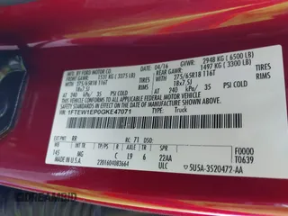 2016 Ford F-150 XLT with VIN 1FTEW1EP0GKE47071, listed as a IAAI auction lot 41950243 with 92,138 mi miles and . Bid and sale history available at carsss.com. Image 9.