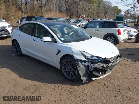 2021 Tesla Model 3 Long Range with VIN 5YJ3E1EB2MF858267, listed as a IAAI auction lot 41782360 with 79,671 mi miles and . Bid and sale history available at DreamBid. Image 1.