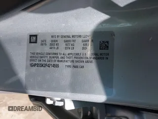 2015 Buick Verano Group with VIN 1G4PS5SK2F4214599, listed as a IAAI auction lot 42174176 with 39,337 mi miles and . Bid and sale history available at DreamBid. Image 9.