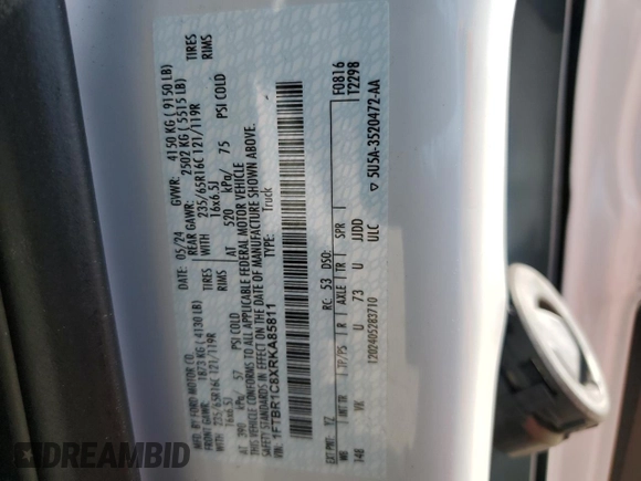 2024 Ford Transit Cargo with VIN 1FTBR1C8XRKA85811, listed as a Copart auction lot 74528914 with 1,725 mi miles and Salvage Title. Bid and sale history available at DreamBid. Image 13.