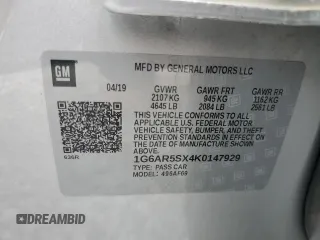 2019 Cadillac CTS Luxury RWD with VIN 1G6AR5SX4K0147929, listed as a Copart auction lot 50777105 with 62,758 mi miles and Salvage Title. Bid and sale history available at DreamBid. Image 12.