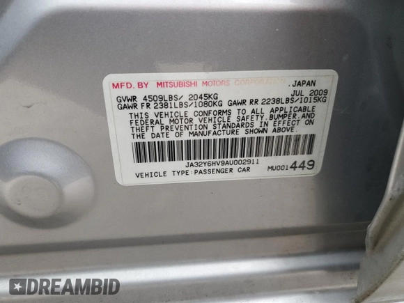 2010 Mitsubishi Lancer with VIN JA32Y6HV9AU002911, listed as a Copart auction lot 83633024 with Not Provided miles and Clean Title. Bid and sale history available at DreamBid. Image 12.