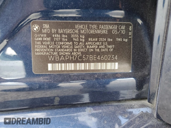 2011 BMW 3 Series 328i with VIN WBAPH7C57BE460234, listed as a Copart auction lot 52898595 with 134,795 mi miles and Non Repairable. Bid and sale history available at carsss.com. Image 13.