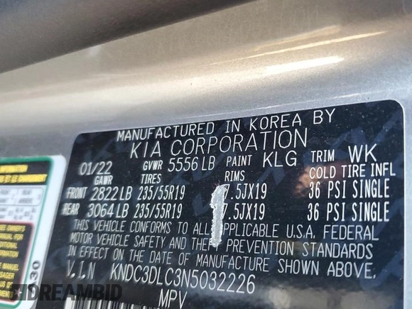 2022 Kia EV6 Wind with VIN KNDC3DLC3N5032226, listed as a Copart auction lot 77850224 with 41,302 mi miles and Clean Title. Bid and sale history available at carsss.com. Image 13.