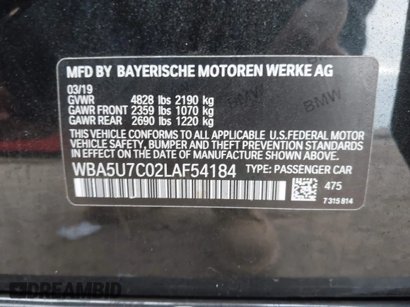 2020 BMW 3 Series M340i with VIN WBA5U7C02LAF54184, listed as a IAAI auction lot 41490697 with 57,363 mi miles. Bid and sale history available at carsss.com. Image 9.
