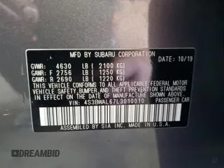 2020 Subaru Legacy Limited z VIN 4S3BWAL67L3010010, wystawiony jako Copart lot #59595955 z przebiegiem 49 892 mil mil oraz Szkoda całkowita • Salvage title. Historia ofert i sprzedaży dostępna na DreamBid. Obrazek 12.