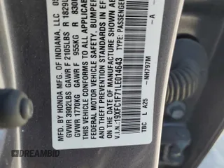 2020 Honda Civic EX-L z VIN 19XFC1F71LE014643, wystawiony jako Copart lot #57838095 z przebiegiem 87 228 mil mil oraz Nie do naprawy • Non repairable. Historia ofert i sprzedaży dostępna na DreamBid. Obrazek 13.