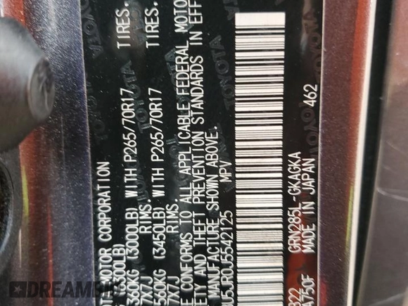 2018 Toyota 4Runner SR5 z VIN JTEBU5JR0J5542125, wystawiony jako Copart lot #57633255 z przebiegiem 45 474 mil mil oraz Szkoda całkowita • Salvage title. Historia ofert i sprzedaży dostępna na DreamBid. Obrazek 13.