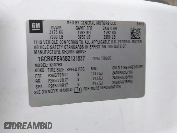 2011 Chevrolet Silverado 1500 Work Truck with VIN 1GCRKPEA6BZ131637, listed as a IAAI auction lot 41487549 with 217,009 mi miles and . Bid and sale history available at DreamBid. Image 9.