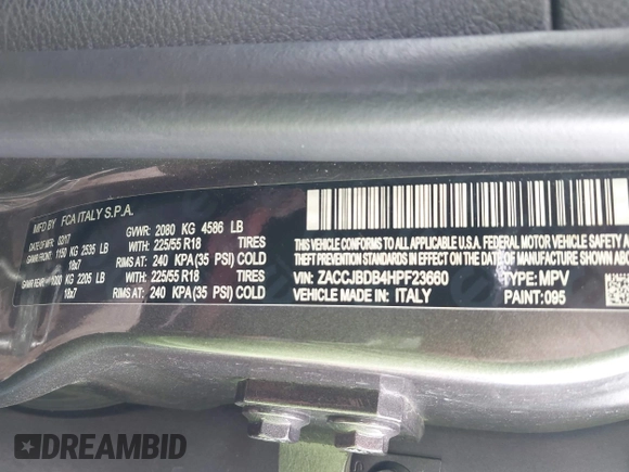 2017 Jeep Renegade Limited z VIN ZACCJBDB4HPF23660, wystawiony jako IAAI lot #42118052 z przebiegiem 134 799 mil mil oraz . Historia ofert i sprzedaży dostępna na DreamBid. Obrazek 9.